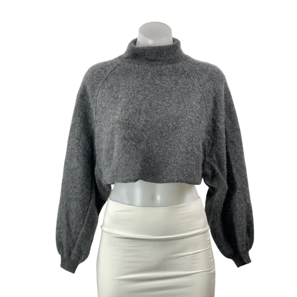 Free People Women's Dark Gray 100% Cashmere Turtleneck Cropped Sweater Top S